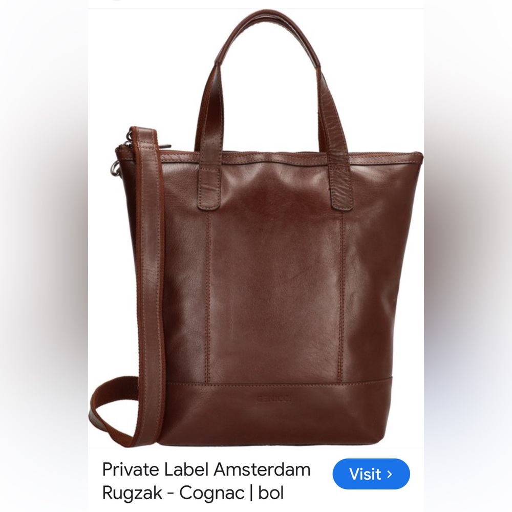 Like New GENICCI Private Label Amsterdam Backpack - Cognac Brown Genuine Leather